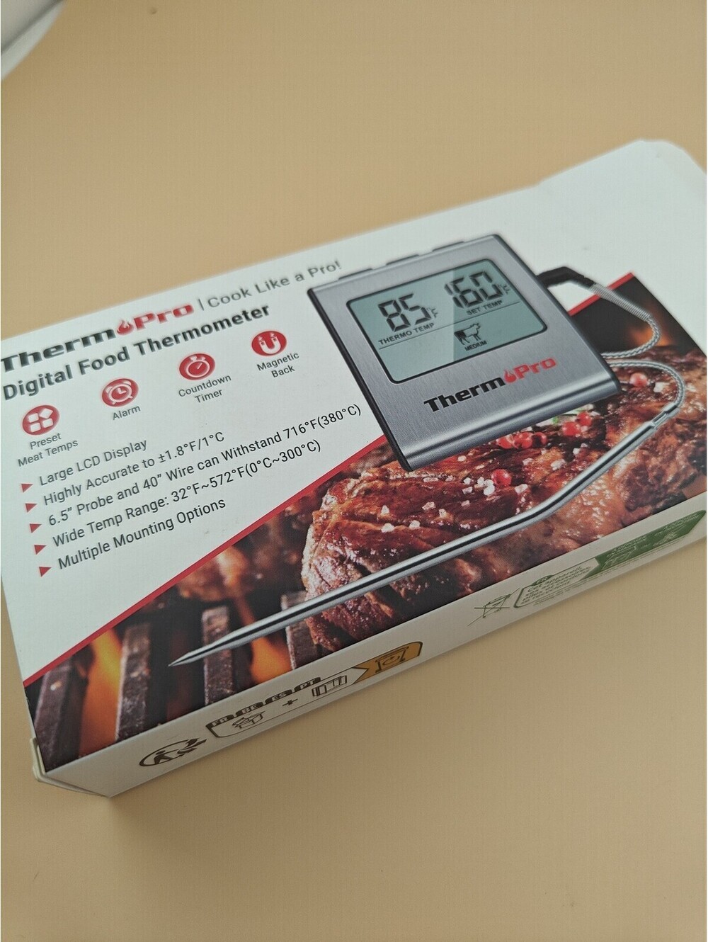 ThermoPro TP16 Digital Meat Thermometer Timer Oven Smoker BBQ Grill Kitchen